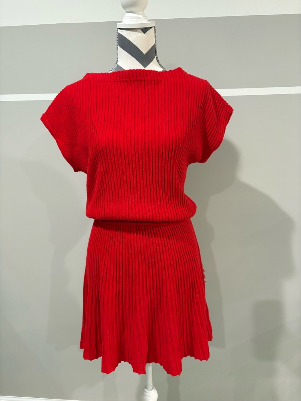 Anthropologie Maeve Ruth Ribbed Mini Sweater Red Knit Dress - Picture 4 of 8
